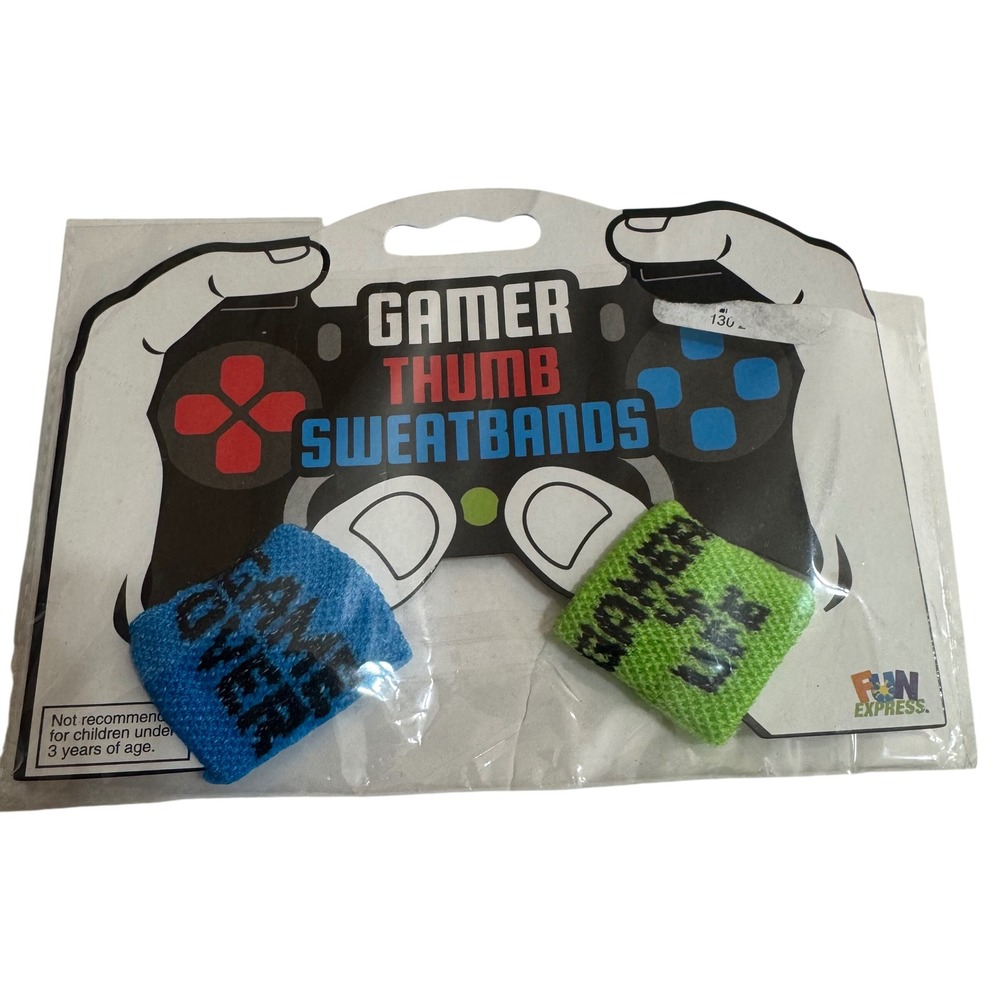 Fun Express Gamer Thumb Sweatbands Blue Green Game Over Gamer 4 Life 2 Pack NIP